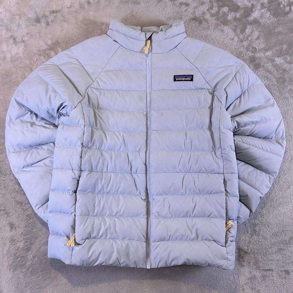 Patagonia NetPlus Girls Size 10 Goose Down Puffer Jacket Blue Kids Outdoor Coat - Picture 1 of 8